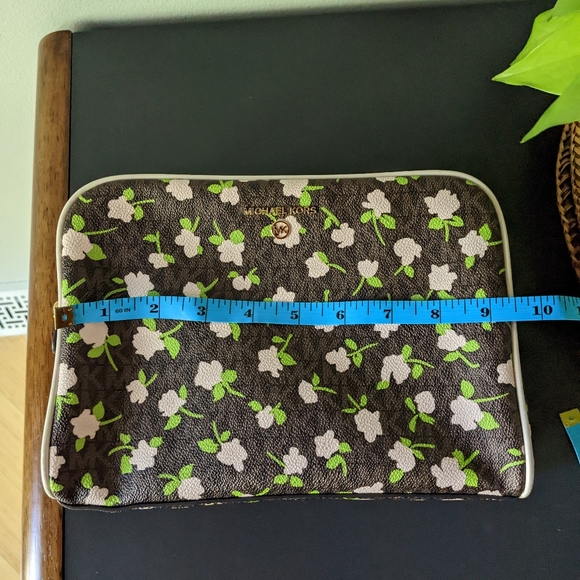 Michael Kors Jet Set Large Zip Travel Cosmetic Pouch Brown Pink Floral Print - Picture 11 of 13